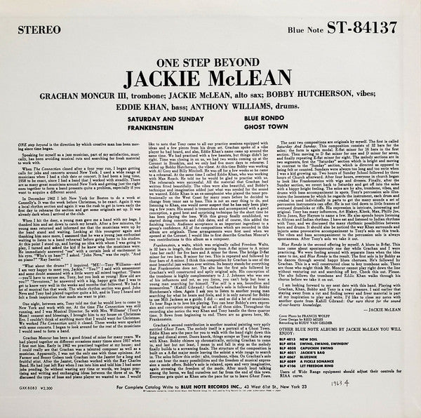 Jackie McLean - One Step Beyond (Vinyl, LP, Album, Reissue, Stereo) Very Good (VG) / Very Good (VG)