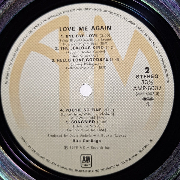 Rita Coolidge - Love Me Again (Vinyl, LP, Album) Very Good Plus (VG+) / Very Good (VG)
