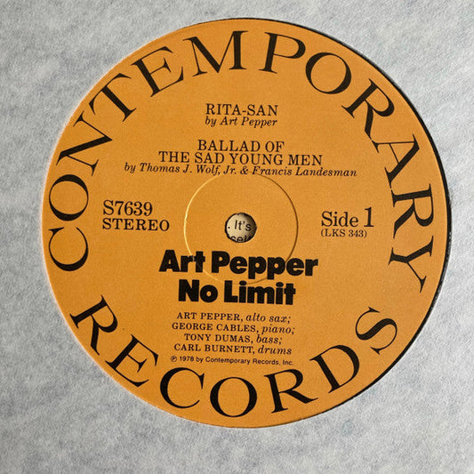 Art Pepper - No Limit (Vinyl, LP, Album) Very Good Plus (VG+) / Very Good (VG)