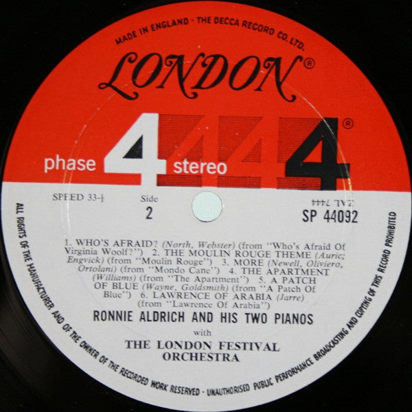 Ronnie Aldrich - Two Pianos In Hollywood (Vinyl, LP, Album, Stereo) Very Good Plus (VG+) / Very Good Plus (VG+)