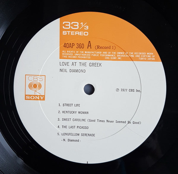 Neil Diamond - Love At The Greek - Recorded Live At The Greek Theatre (2xVinyl, LP) Very Good (VG) / Very Good (VG)