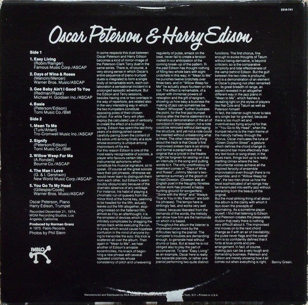 Oscar Peterson - Oscar Peterson & Harry Edison (Vinyl, LP, Album, Stereo) Very Good Plus (VG+) / Very Good (VG)