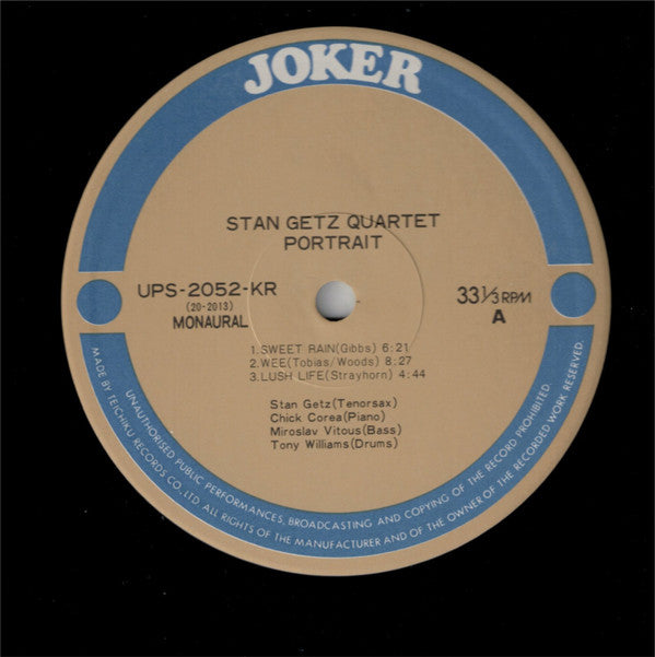 Stan Getz Quartet - Portrait (Vinyl, LP, Album, Mono) Very Good Plus (VG+) / Very Good Plus (VG+)