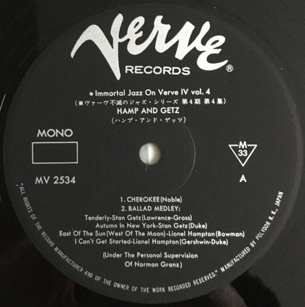 Lionel Hampton - Hamp And Getz (Vinyl, LP, Album, Reissue, Mono) Very Good Plus (VG+) / Very Good (VG)