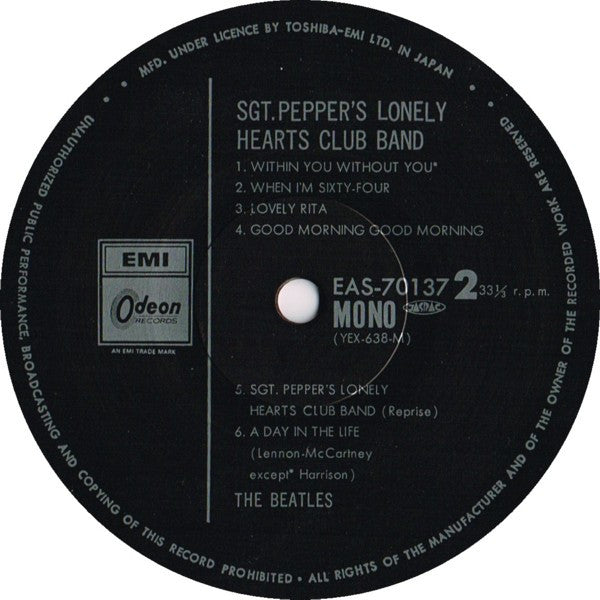 The Beatles - Sgt. Pepper's Lonely Hearts Club Band (Vinyl, LP, Album, Mono, Reissue) Near Mint (NM or M-) / Very Good Plus (VG+)