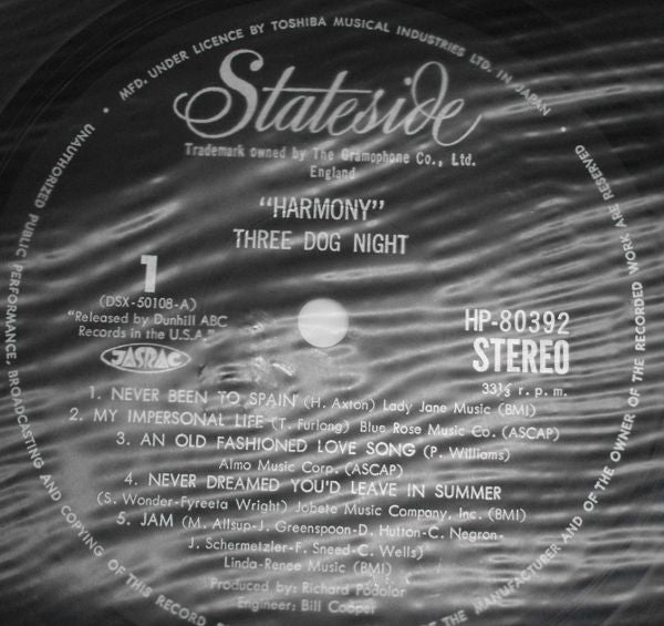 Three Dog Night - Harmony (Vinyl, LP, Album)