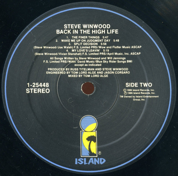 Steve Winwood - Back In The High Life (Vinyl, LP, Album, Stereo) Very Good (VG) / Very Good Plus (VG+)