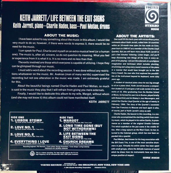 Keith Jarrett - Life Between The Exit Signs (Vinyl, LP, Album, Stereo) Very Good (VG) / Good Plus (G+)