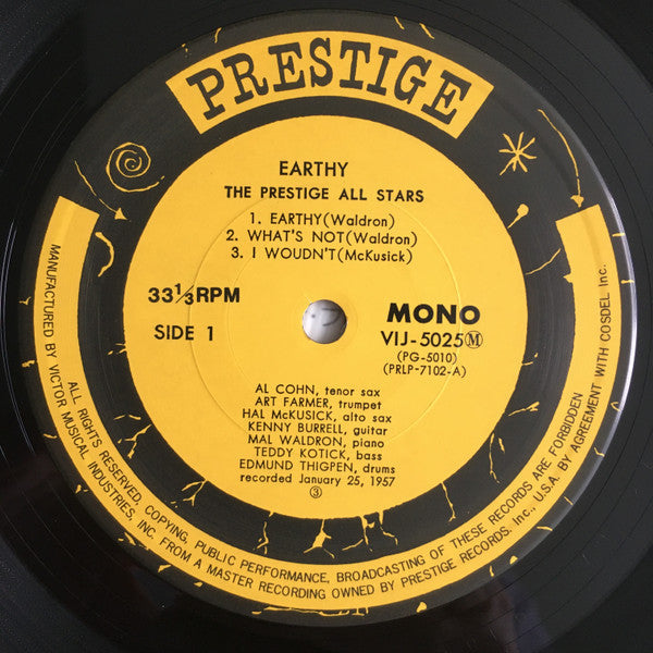 The Prestige All Stars - Earthy (Vinyl, LP, Album, Reissue, Mono) Near Mint (NM or M-) / Very Good Plus (VG+)