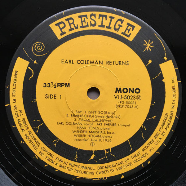 Earl Coleman - Returns (Vinyl, LP, Album, Reissue, Mono) Very Good Plus (VG+) / Good Plus (G+)
