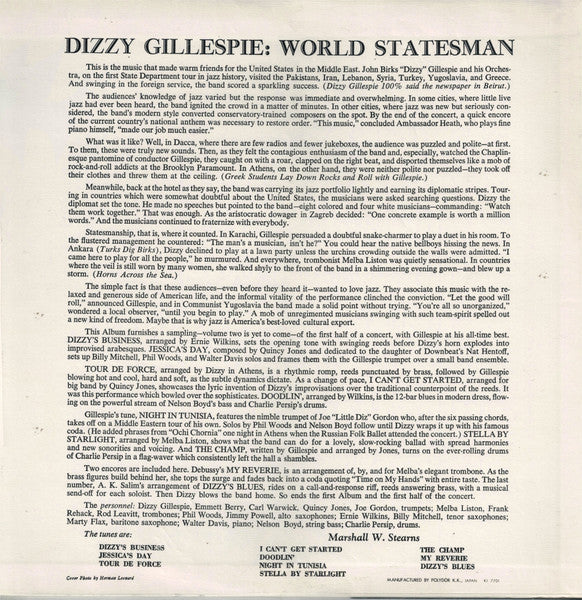 Dizzy Gillespie - World Statesman (Vinyl, LP, Album, Reissue, Mono) Very Good Plus (VG+) / Very Good Plus (VG+)