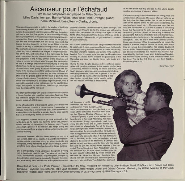 Miles Davis - Lift To The Scaffold (Ascenseur Pour L'Échafaud) (Vinyl, LP, Album, Reissue, Remastered, Mono) Near Mint (NM or M-) / Near Mint (NM or M-)