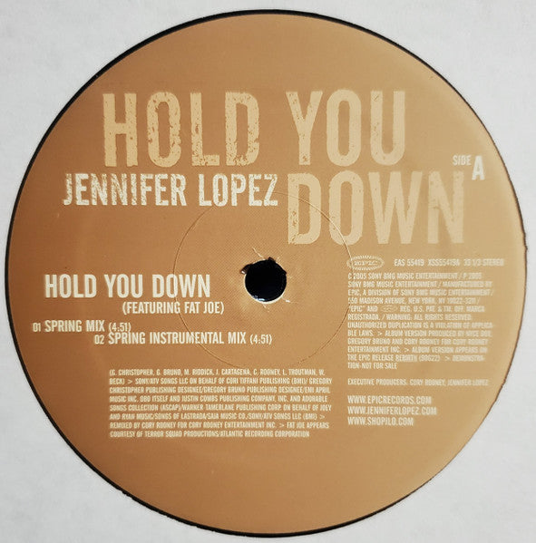 Jennifer Lopez - Hold You Down (Vinyl, 12", 33 ⅓ RPM, Promo) Very Good Plus (VG+) / Very Good Plus (VG+)