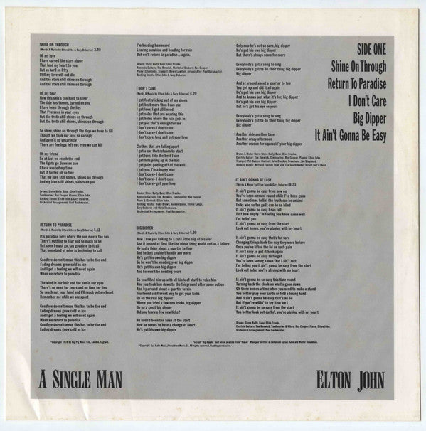 Elton John - A Single Man (Vinyl, LP, Album, Stereo)