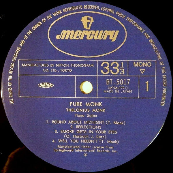 Thelonious Monk - Pure Monk (Piano Solos) (Vinyl, LP, Album, Reissu...