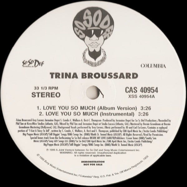 Trina Broussard - Love You So Much (Vinyl, 12", Promo, 33 ⅓ RPM) Very Good Plus (VG+) / Very Good Plus (VG+)