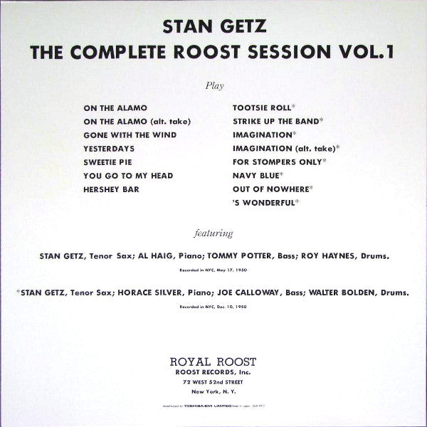 Stan Getz - The Complete Roost Session Vol. 1 (Vinyl, LP, Compilation, Limited Edition, Mono) Very Good Plus (VG+) / Very Good (VG)