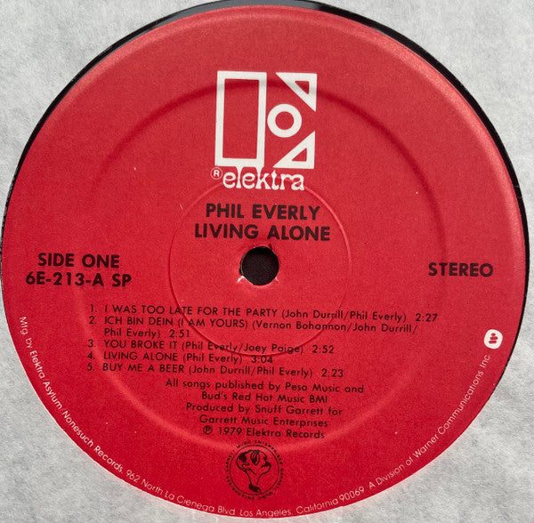 Phil Everly - Living Alone (Vinyl, LP, Album, Stereo) Very Good Plus (VG+) / Very Good Plus (VG+)