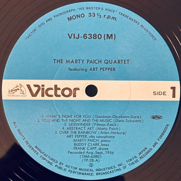 The Marty Paich Quartet - Marty Paich Quartet (Vinyl, LP, Album, Reissue, Mono) Very Good (VG) / Very Good (VG)