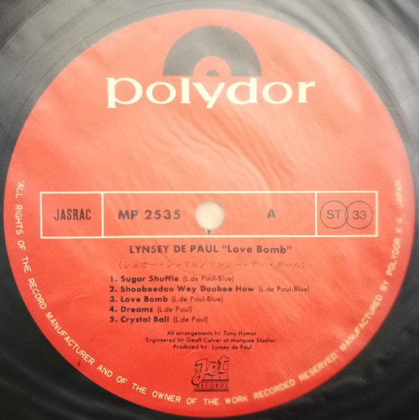 Lynsey De Paul - Love Bomb (Vinyl, LP, Album, Stereo) Very Good Plus (VG+) / Very Good (VG)