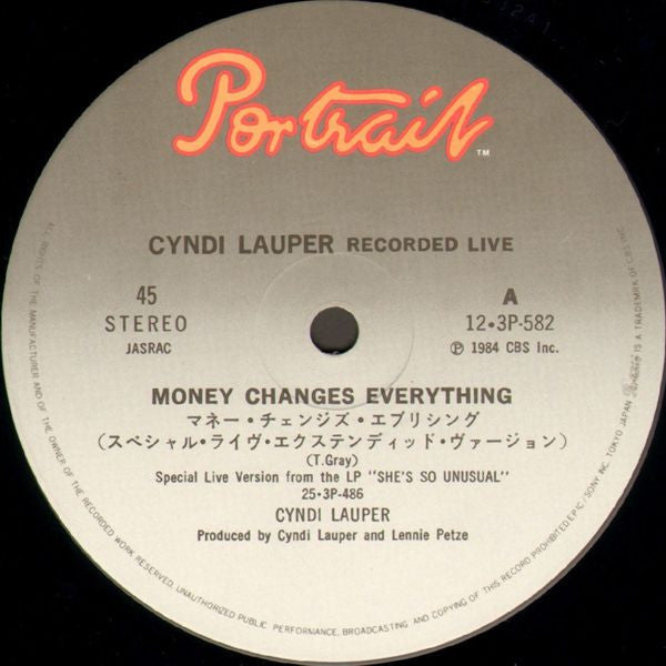 Cyndi Lauper - Money Changes Everything (Live!!) (Vinyl, 12", 45 RPM) Near Mint (NM or M-) / Near Mint (NM or M-)