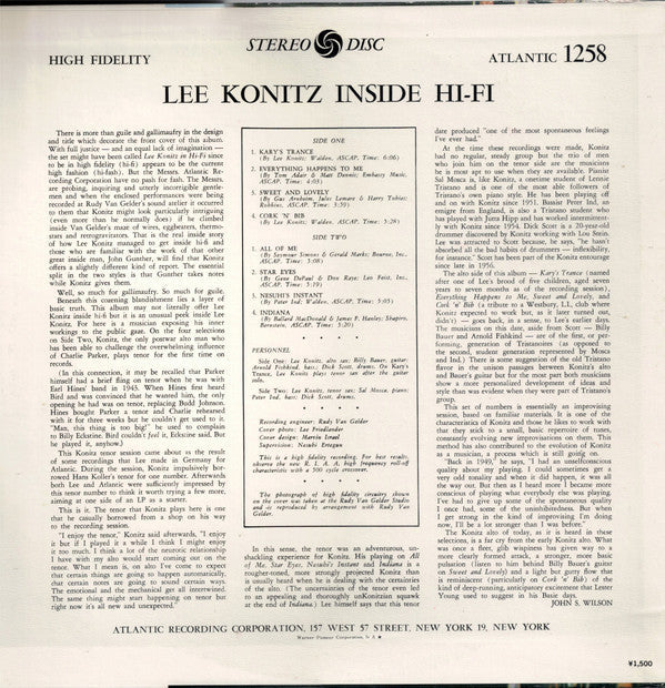 Lee Konitz - Inside Hi-Fi (Vinyl, LP, Album, Reissue, Mono)