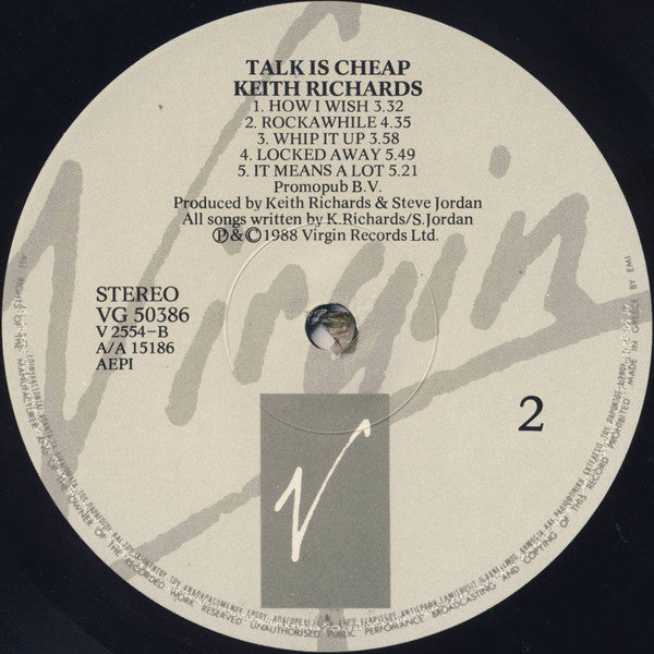 Keith Richards - Talk Is Cheap (Vinyl, LP, Album, Stereo) Very Good Plus (VG+) / Very Good Plus (VG+)
