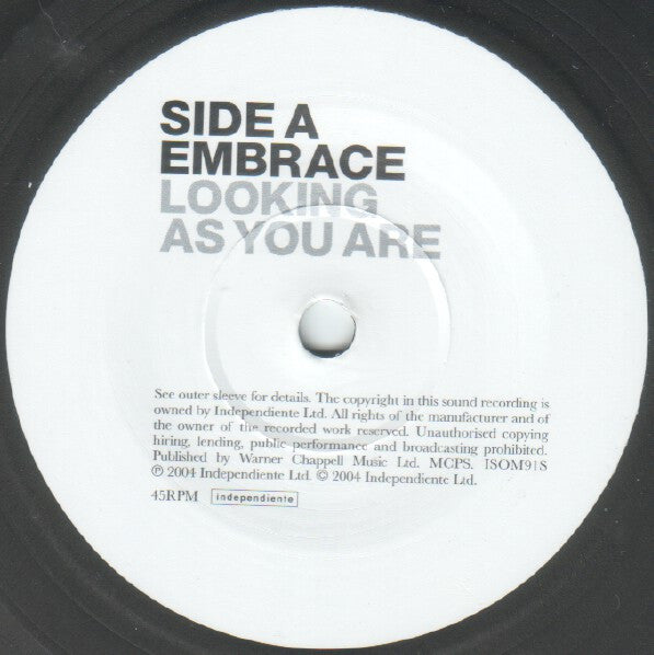 Embrace - Looking As You Are (Vinyl, 7", 45 RPM, Single, Limited Edition) Very Good Plus (VG+) / Very Good Plus (VG+)