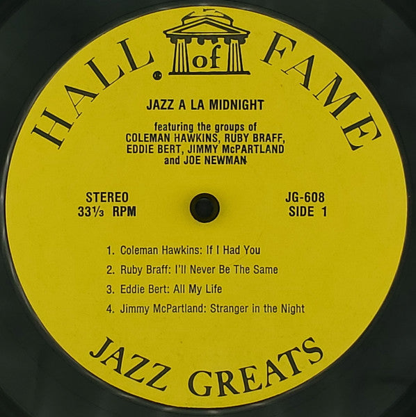 Coleman Hawkins - Jazz A La Midnight (Vinyl, LP, Compilation, Reissue, Stereo) Very Good Plus (VG+) / Very Good Plus (VG+)