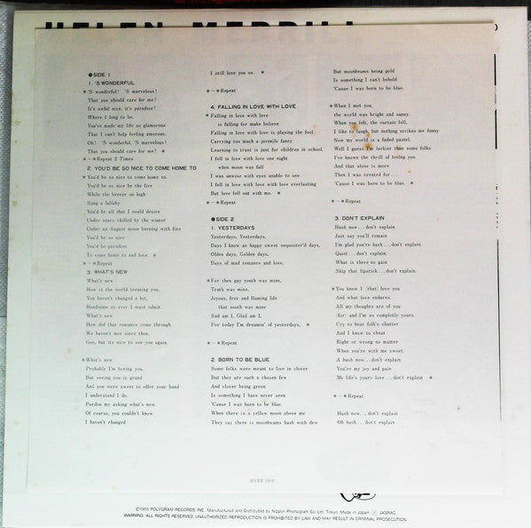 Helen Merrill - Helen Merrill (Vinyl, LP, Album, Reissue, Mono) Very Good Plus (VG+) / Very Good Plus (VG+)