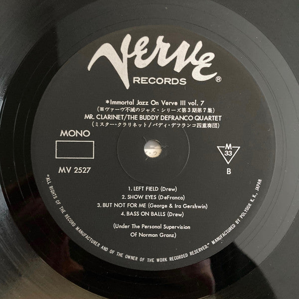 Buddy DeFranco Quartet - Mr. Clarinet (Vinyl, LP, Album, Reissue, Mono) Very Good Plus (VG+) / Good (G)