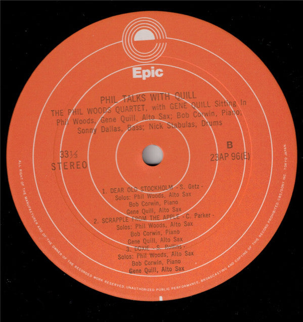 The Phil Woods Quartet - Phil Talks With Quill (The Phil Woods Quartet With Gene Quill Sitting In) (Vinyl, LP, Album, Reissue) Very Good (VG) / Very Good Plus (VG+)