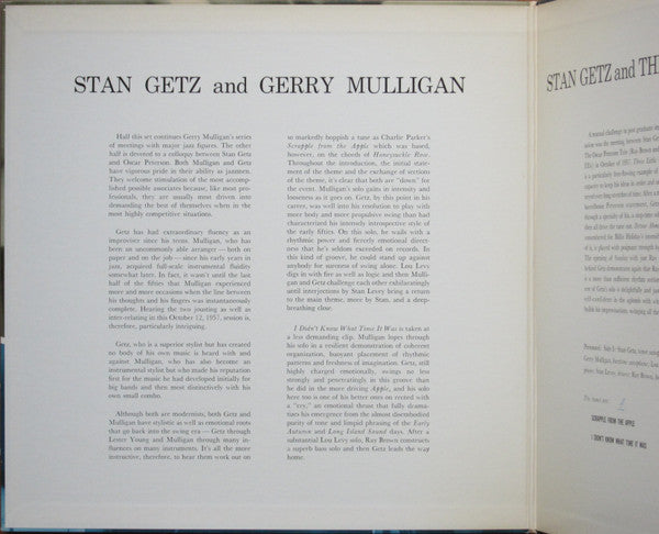 Stan Getz - Stan Getz And Gerry Mulligan / Stan Getz And The Oscar Peterson Trio (Vinyl, LP, Album, Reissue, Mono) Near Mint (NM or M-) / Very Good (VG)