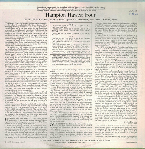 Hampton Hawes - Four! (Vinyl, LP, Album, Reissue, Stereo) Very Good Plus (VG+) / Very Good Plus (VG+)