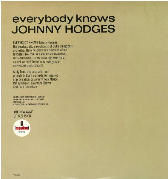 Johnny Hodges - Everybody Knows (Vinyl, LP, Album, Reissue, Stereo) Very Good Plus (VG+) / Very Good Plus (VG+)