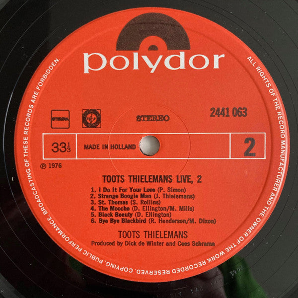 Toots Thielemans - Live 2 (Vinyl, LP, Album) Very Good Plus (VG+) / Very Good (VG)