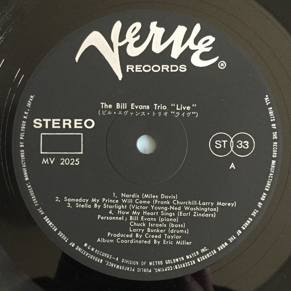 The Bill Evans Trio - "Live" (Vinyl, LP, Album, Stereo)