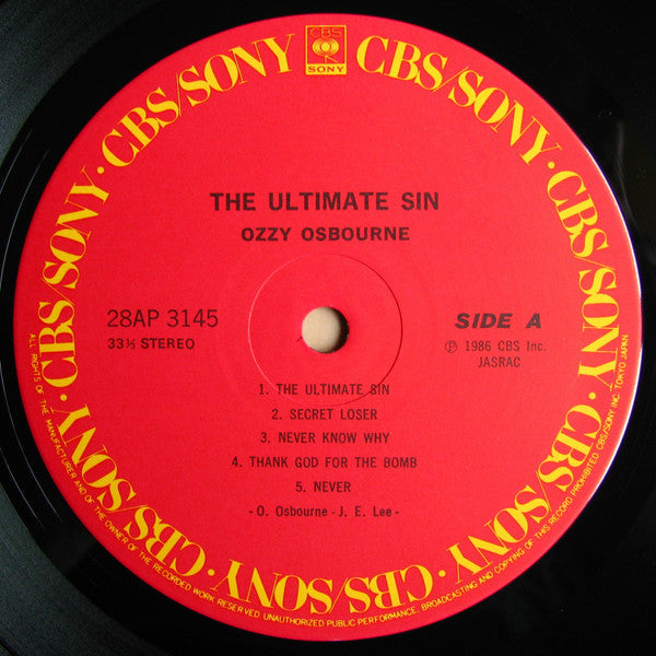 Ozzy Osbourne - The Ultimate Sin (Vinyl, LP, Album, Stereo) Very Good Plus (VG+) / Very Good (VG)