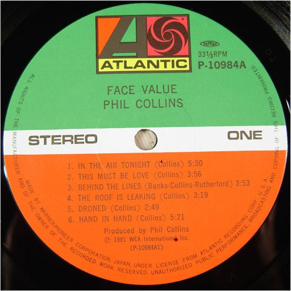 Phil Collins - Face Value (Vinyl, LP, Album, Stereo) Very Good Plus (VG+) / Very Good Plus (VG+)