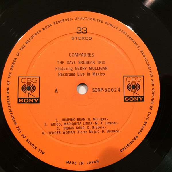 The Dave Brubeck Trio Featuring Gerry Mulligan - Compadres (Vinyl, LP, Album, Stereo) Very Good (VG) / Very Good (VG)