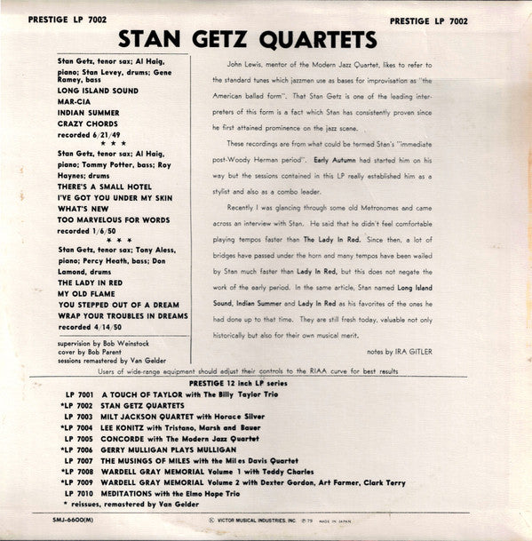 Stan Getz - Stan Getz Quartets (Vinyl, LP, Compilation, Reissue, Mono) Very Good Plus (VG+) / Very Good (VG)