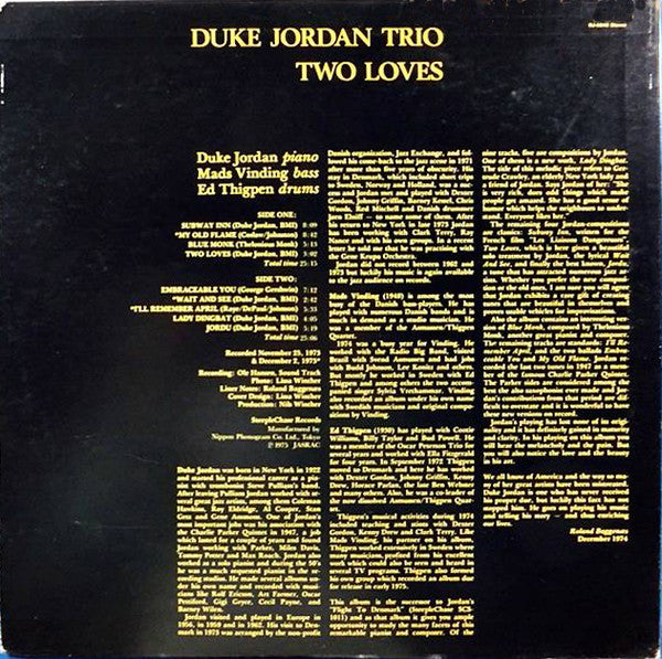Duke Jordan Trio - Two Loves (Vinyl, LP, Album, Stereo) Very Good Plus (VG+) / Very Good Plus (VG+)