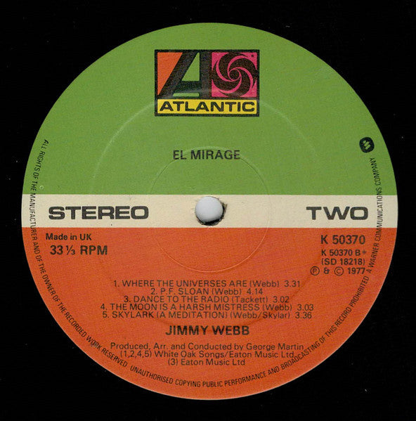Jimmy Webb - El Mirage (Vinyl, LP, Album, Stereo) Good Plus (G+) / Very Good Plus (VG+)