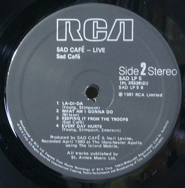 Sad Café - Live In Concert (2xVinyl, LP, Album) Good Plus (G+) / Good Plus (G+)