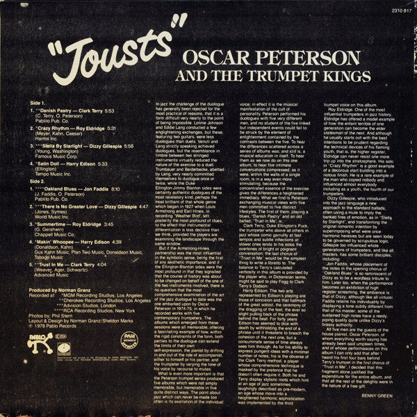 Oscar Peterson - Jousts (Vinyl, LP, Stereo) Very Good Plus (VG+) / Very Good Plus (VG+)