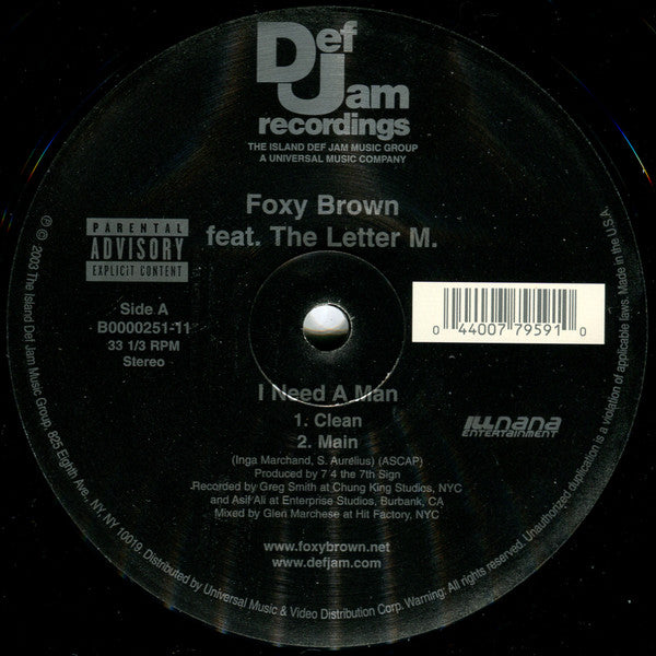 Foxy Brown - I Need A Man (Vinyl, 12", 33 ⅓ RPM) Very Good Plus (VG+) / Very Good Plus (VG+)