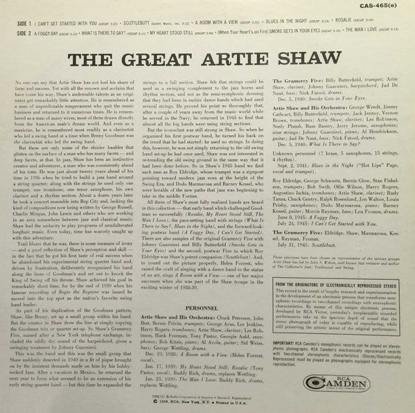 Artie Shaw - The Great Artie Shaw (Vinyl, LP, Compilation, Reissue, Stereo) Very Good (VG) / Very Good (VG)
