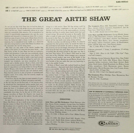 Artie Shaw - The Great Artie Shaw (Vinyl, LP, Compilation, Reissue, Stereo) Very Good (VG) / Very Good (VG)