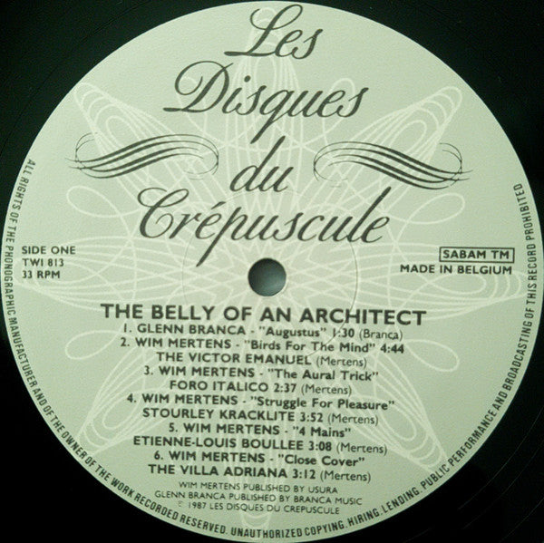 Wim Mertens - The Belly Of An Architect (Vinyl, LP, Album) Very Good Plus (VG+) / Very Good (VG)