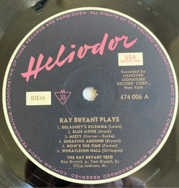 Ray Bryant - Ray Bryant Plays (Vinyl, LP, Album) Very Good (VG) / Good Plus (G+)